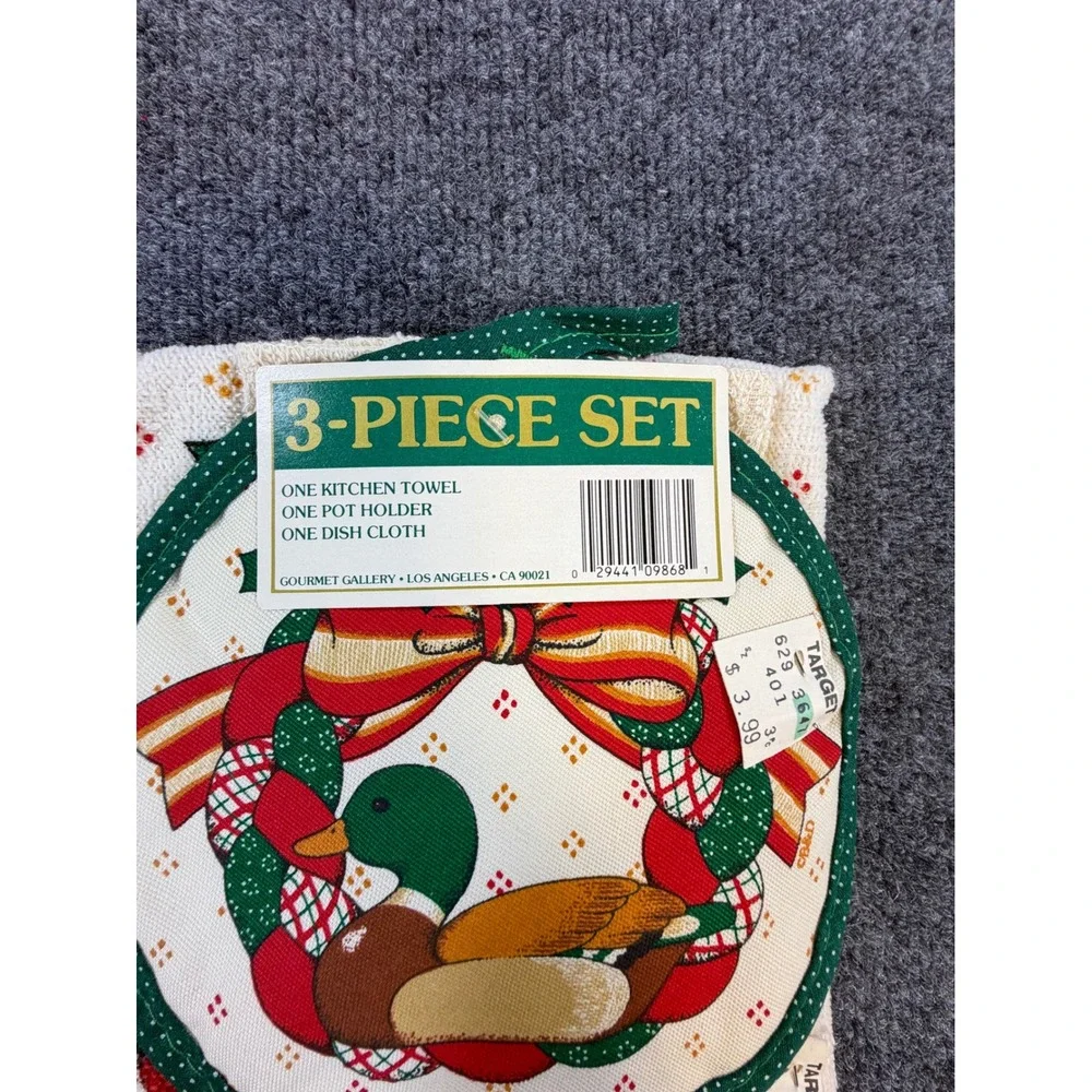 Vintage Gourmet Gallery Mallard Duck 3 Piece Kitchen Towel Pot Holder Set NEW